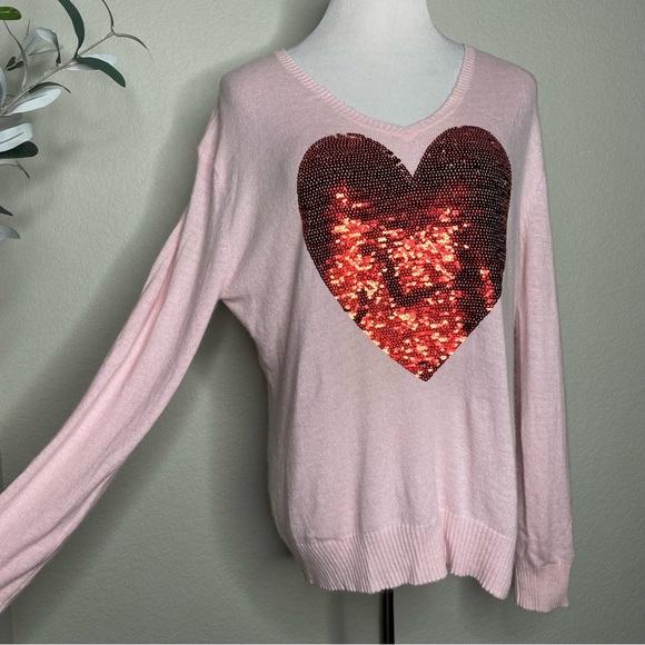Wildfox the White Label Red Heart Sequin Pink Lighweight Pullover Sweater Small - Picture 4 of 10